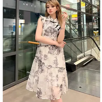 Летнее платье 2023 года Advanced Sense, новый китайский стиль с ретро-принтом, свободный и удобный досуг, бесплатная доставка