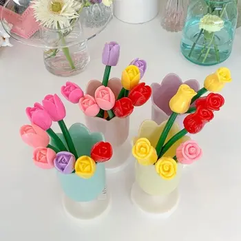 Ручка Школьные канцелярские принадлежности Подарки для детей Ручка в виде цветка Тюльпана Шариковая ручка в виде цветка Розы, цветочная ручка, гелевая ручка, имитирующая цветочную ручку