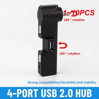 1 ~ 10ШТ USB-концентратор мини-размера USB 2.0 Адаптер с возможностью поворота на 4 порта Мульти USB-разветвитель-концентратор, удлинитель кабеля для передачи данных, разъем для ПК-компьютера