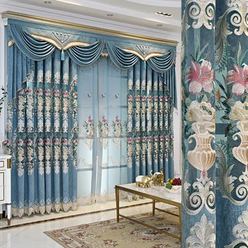 Роскошная атмосфера европейского стиля Гостиная Спальня Балкон Плотная ткань Вышитые шторы для виллы Могут быть настроены по индивидуальному заказу