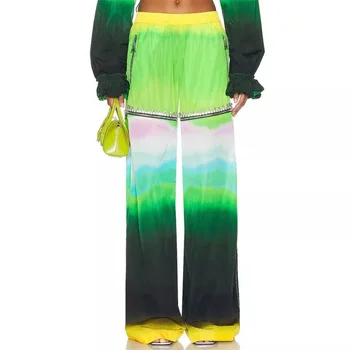 Женские брюки 2023 Лето Новая Корейская мода Градиентные Широкие брюки с декоративной эластичной резинкой на талии Тонкие брюки в пол