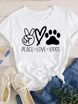 Повседневная женская футболка С графическим принтом, женские собаки с круглым вырезом, любят летнюю одежду, футболки, одежду с коротким рукавом