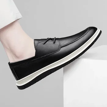 2023 Мужская обувь Люксового бренда, Деловая обувь, Повседневная кожаная обувь на шнуровке, Новые простые модельные туфли, Модная противоскользящая официальная обувь