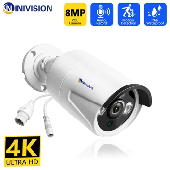 Камера POE 4K 8MP Ultra HD с разрешением Ultra HD Обнаружение движения Ночное видение Камера видеонаблюдения с видеозаписью Работа с POE NVR