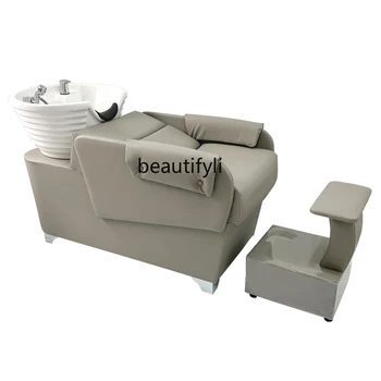 Парикмахерская Кресло для Шампуня Парикмахерская Керамический Таз Для массажа Кровать для Промывки в Полулежачем положении Модный Стиль