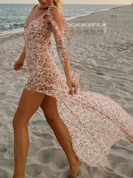 Элегантное длинное платье на бретельках без рукавов с цветочным принтом для летней пляжной вечеринки и выхода в свет