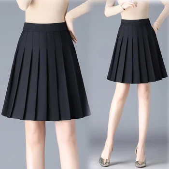 M-6XL Высококачественная корейская женская офисная эластичная короткая юбка большого размера с высокой талией, плиссированная женская юбка с карманами в стиле колледжа