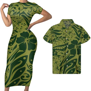 Зеленое платье с полинезийским племенным принтом HYCOOL, Женское элегантное повседневное Летнее Длинное платье с коротким рукавом, Модные Весенние платья Для женщин