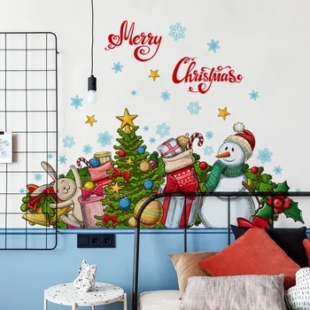 Снеговик Подарки на Рождественскую елку Рождественские наклейки на стену Украшение гостиной Наклейки на стену самоклеящиеся