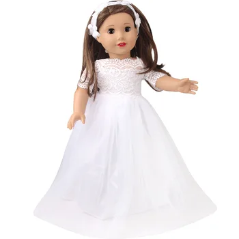 Белый модный комплект кукольной одежды для 18-дюймовой американской куклы, свадебное платье, кружевные наряды, повязка на голову, аксессуары для кукол 1/4 дюйма