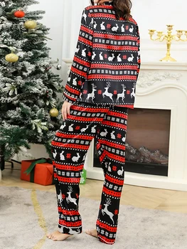 Женский Рождественский пижамный комплект из 2 предметов, рубашка с пуховым подолом, топы, брюки, Комплекты пижам