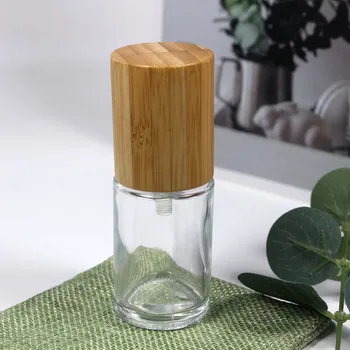 Стеклянная бутылка для косметики объемом 30 мл, Бамбуковая крышка с лосьоном и распылительным насосом