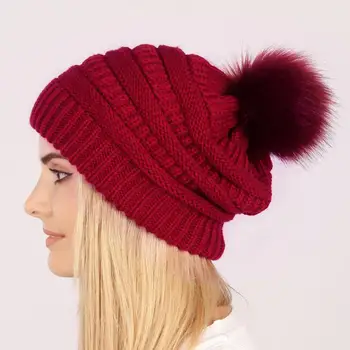 Мягкая уютная зимняя шапка, уютная вязаная женская шапка с плюшевым шариковым декором, теплая ветрозащитная противоскользящая женская шапочка для защиты на открытом воздухе
