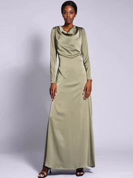Платье на шнуровке Однотонное Мусульманское Платье Eid Женское Атласное Вечернее Платье Abaya Элегантные Платья Рамадан Abayas Кафтан Vestidos 2023 Дубай
