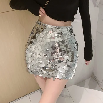 Сексуальная пляжная мини-юбка с металлическими блестками, женская летняя юбка для вечеринки в ночном клубе, рейв-наряд y2k, уличная одежда, юбки, женские 2023