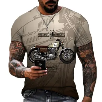 Европа и Америка, трендовые повседневные футболки с рисунком мотоцикла в стиле ретро, мужская мода, досуг, индивидуальность, О-образный вырез, короткий рукав