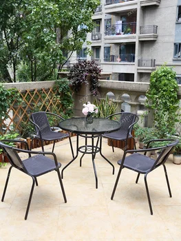 Уличный стол, стул и зонт, ротанговый стул во дворе, открытый балкон, железный набор для отдыха из трех частей