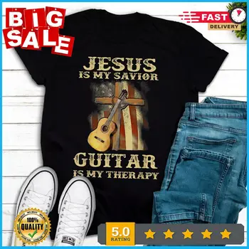 Иисус - мой спаситель, гитара - моя терапия, забавная христианская футболка