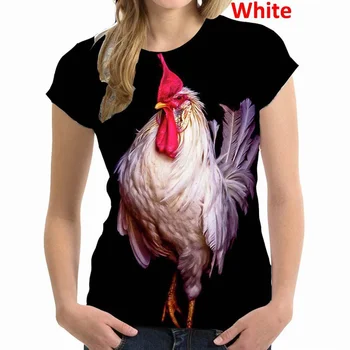 Женская летняя стильная футболка с 3D рисунком цыпленка, повседневная футболка с коротким рукавом и круглым вырезом.
