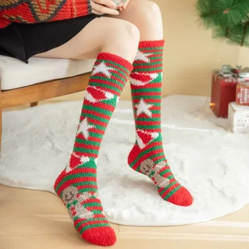 Рождественские носки Женские зимние носки из кораллового флиса, утолщенные гольфы, длинные чулки-трубочки, гетры для девочек, носки для голени