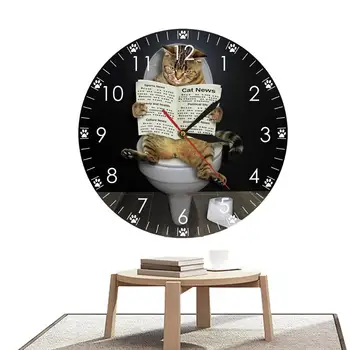 Настенные Часы С Котом 12 Дюйм(ов) Ов) Милые Настенные Часы Без Тиканья Уникальные Декоративные Часы С Котом, Читающим Газету Дизайн Цифровой