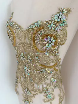 Блестящие крупные золотые переливающиеся бусины, аппликация с бриллиантами, нашивка ручной работы из большого кристалла для вечернего шитья, бального платья, модного платья, свадебного платья