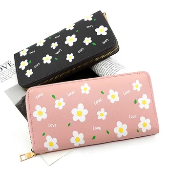 Новая простая женская длинная сумочка Корейского производства с цветочным принтом, сумка на молнии, маленький кошелек для монет со свежим цветочным рисунком.