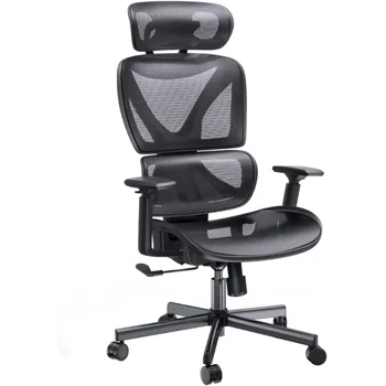 Эргономичный Сетчатый стул NOBLEWELL с Высокой Спинкой для Офисного компьютера с Поясничной Поддержкой, 3D-Подлокотником, Двойной Спинкой и Регулируемой