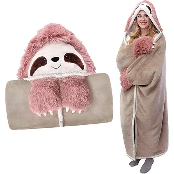 Переносное одеяло для дивана с мультяшным животным Ленивец, супер мягкое теплое одеяло, накидка, одеяло, одеяло с капюшоном с мультяшным милым ленивцем.