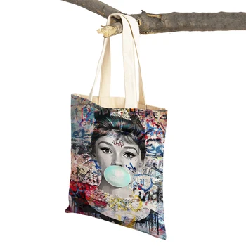 Уличная Граффити Леди Женские сумки для покупок Дорожная сумка-тоут Мультяшная Сексуальная девушка с принтом на обеих сторонах Повседневная холщовая сумка для покупок
