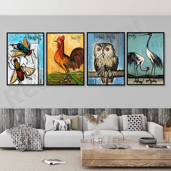 Бернард Баффет-Большая рогатая сова и Маленькая Сова-Две птицы, принты мух, выставочный плакат с принтом на холсте Жикле