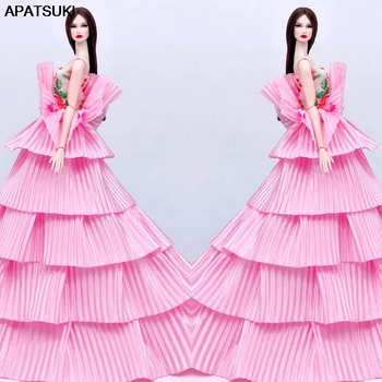Розовая модная кукольная одежда в цветочную складку для куклы Барби, наряды для кукол, свадебное платье для 1/6 BJD, игрушки для кукол для детей