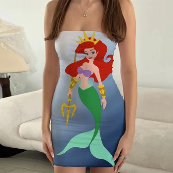 Трендовые платья с 3D-печатью, одежда для родителей и детей Ariel, новое летнее сексуальное специальное платье-бюстгальтер Disney