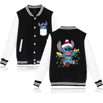 Готическая толстовка Y2k Disney Lilo Stitch Бейсбольная куртка Женская Толстовка Рождественские куртки kawaii Уличная Одежда Свободные пальто для колледжа