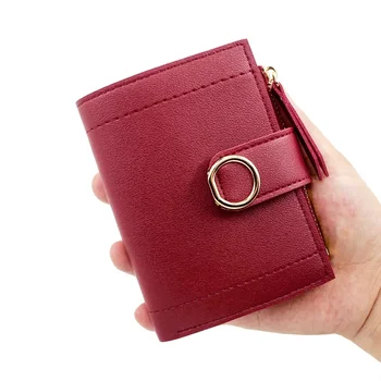 Женская короткая сумочка на молнии и пряжке, простой однотонный клатч, сумка для кредитной карты, удостоверения личности, женская короткая сумка