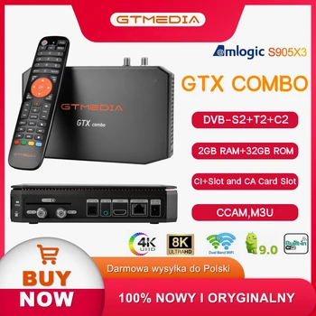 GTMEDIA GTX Combo 4K 8K TV Box Android 9,0 + DVB-S2/T2/C2 2G + 32G Поддержка CA & CI Plus1.4, SATA-HDD, декодер спутникового ресивера BT4.1