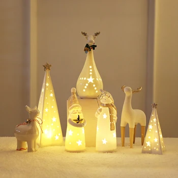 Светящиеся керамические украшения для рождественской елки, Светящаяся фигурка Лося Санта-Клауса, Настольная фигурка, Рождественские украшения для дома, подарок