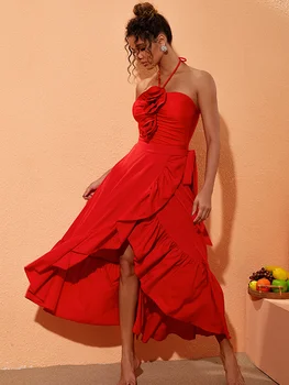3D Цветы, Красный купальник-бикини с высокой талией и юбка, летние купальники, женская пляжная одежда