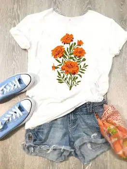 Женская весенне-летняя модная женская футболка с коротким рукавом, милая одежда с цветочным принтом в прекрасном стиле, графическая футболка