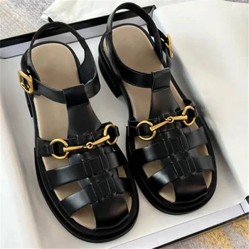 Женские Сандалии 2023 Года, Новые Плетеные Римские туфли в стиле Ретро, Женская обувь