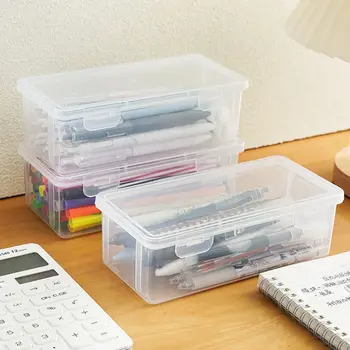 Ящик для хранения на рабочем столе Большой емкости, пенал, Прозрачная ручка, канцелярский чехол, Канцелярские принадлежности для офиса