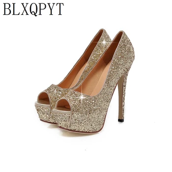 BLXQPYT/ Новые летние босоножки; Женская пикантная обувь размера 32-43 На очень высоком каблуке 13,5 см; туфли-лодочки с рыбьим носком; качественная обувь для свадебной вечеринки; 8-152