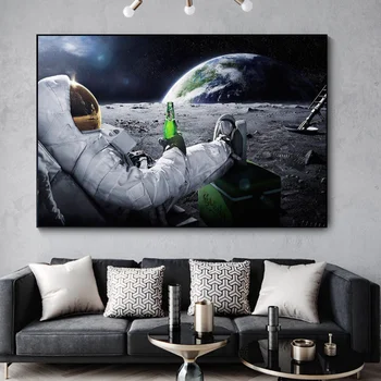 Космонавт Пьет пиво на Луне, плакат о посадке аполлона на Луну, печать плакатов на холсте, настенная картина, Домашний декор в гостиной