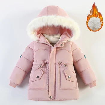 Зимние куртки для девочек 3-6 лет, модное пальто для маленькой принцессы с меховым воротником, теплая верхняя одежда на молнии с капюшоном, подарок на День Рождения, детская одежда