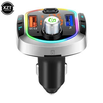 Двухэкранный дисплей, зарядное устройство PD / QC3.0, Двухпортовый автомобильный MP3-плеер, совместимый с Bluetooth, красочный атмосферный свет