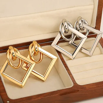 Freetry Модные геометрические полые серьги-капли для женщин, индивидуальность, золотые, серебряные Металлические серьги-подвески, вечерние украшения