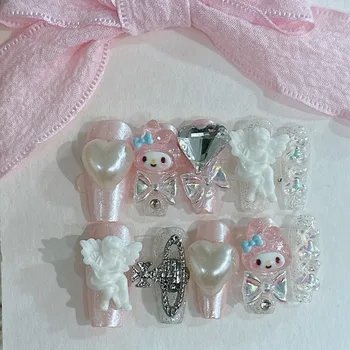 Милый Sanrio Aurora My Melody Angel Planet Pink Girl Heart Nail Patch Y2k Съемные Накладные Ногти Kawaii Ручной Работы 3D Наклейка Для Ногтей