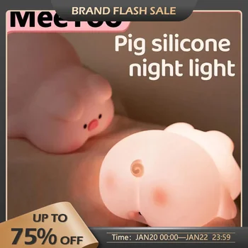 Светодиодная лампа Cute Little Piggy, USB Перезаряжаемый ночник, сенсорный датчик, силиконовый светильник с регулируемой яркостью для декора спальни, подарок на День рождения
