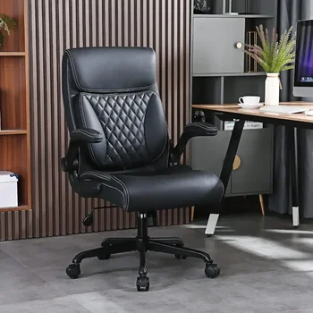 Компьютерное кресло из искусственной кожи с поясничной поддержкой, игровые стулья для ПК, Эргономичные рабочие стулья для домашнего офиса, рабочее кресло с высокой спинкой, черный