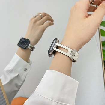 Ремешки из натуральной кожи, Совместимые с Ремешком Apple Watch iwatch SE Серии Ultra 8 7 6 5 4 3 2 1, Тонкий Дышащий ремешок Для Женщин